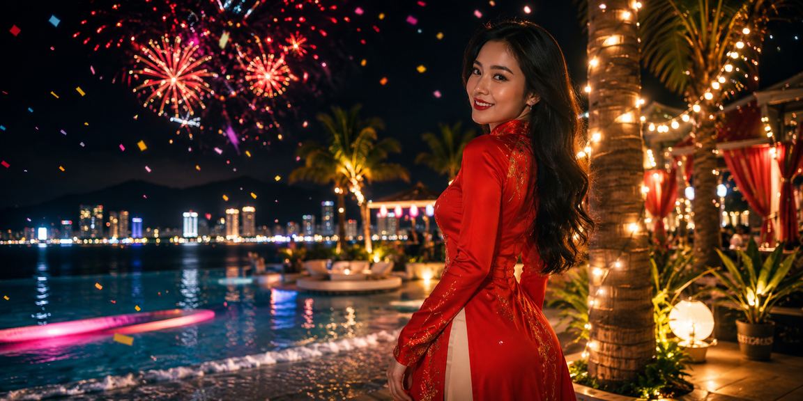 Khung cảnh casino hiện đại tại Nha Trang với áo dài truyền thống